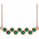 14K Rose Natural Emerald Bezel Set Bar 16-18" Necklace