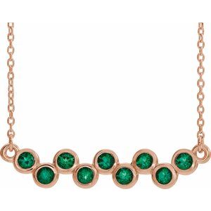 14K Rose Natural Emerald Bezel Set Bar 16-18" Necklace