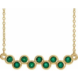 14K Yellow Lab-Grown Emerald Bezel-Set Bar 16-18" Necklace