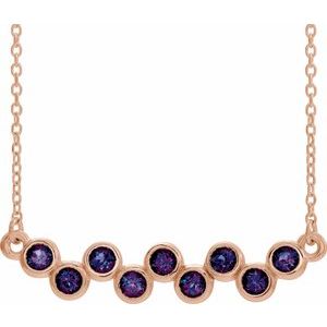 14K Rose Lab-Grown Alexandrite Bezel-Set Bar 16-18" Necklace