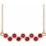 14K Rose Natural Ruby Bezel Set Bar 16-18" Necklace