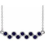 14K White Natural Blue Sapphire Bezel Set Bar 16-18" Necklace