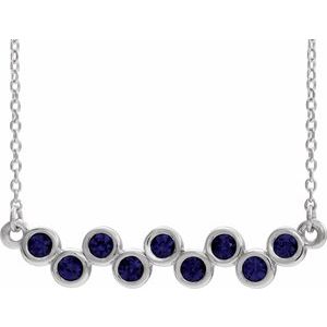 14K White Natural Blue Sapphire Bezel Set Bar 16-18" Necklace