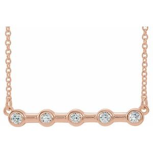 14K Rose 1/6 CTW Natural Diamond Bezel Set Bar 16" Necklace