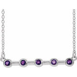 14K White Natural Amethyst Bezel Set Bar 16" Necklace