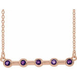 14K Rose Natural Amethyst Bezel Set Bar 16" Necklace