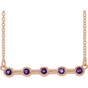 14K Rose Natural Amethyst Bezel Set Bar 18" Necklace