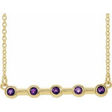 14K Yellow Natural Amethyst Bezel Set Bar 18" Necklace