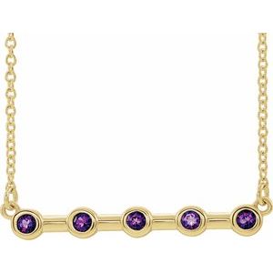 14K Yellow Natural Amethyst Bezel Set Bar 18" Necklace