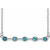 14K White Natural Blue Zircon Bezel Set Bar 16" Necklace