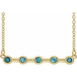 14K Yellow Natural Blue Zircon Bezel Set Bar 18" Necklace
