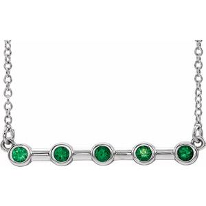 14K White Natural Emerald Bezel Set Bar 16" Necklace