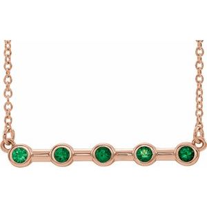 14K Rose Natural Emerald Bezel Set Bar 16" Necklace