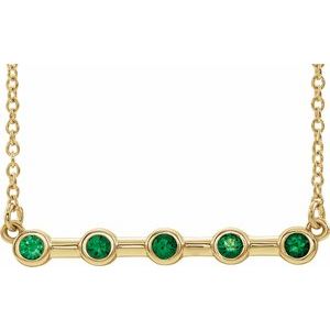 14K Yellow Natural Emerald Bezel Set Bar 18" Necklace