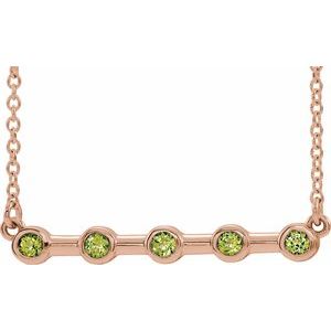 14K Rose Natural Peridot Bezel Set Bar 18" Necklace