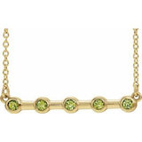 14K Yellow Natural Peridot Bezel Set Bar 18" Necklace