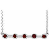 14K White Natural Mozambique Garnet Bezel Set Bar 16" Necklace
