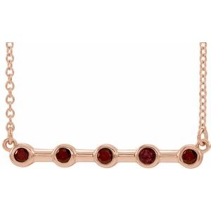 14K Rose Natural Mozambique Garnet Bezel Set Bar 18" Necklace