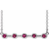 14K White Natural Pink Tourmaline Bezel Set Bar 16" Necklace