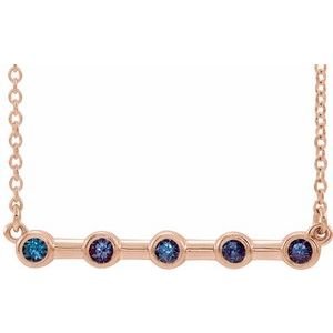 14K Rose Natural Alexandrite Bezel Set Bar 18" Necklace