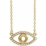 14K Yellow 3.5 mm Round Natural White Sapphire Semi-Set Evil Eye 16" Necklace