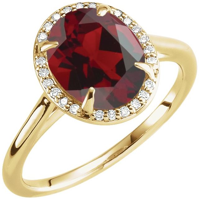14K Yellow 10x8 mm Natural Mozambique Garnet & .06 CTW Natural Diamond Ring
