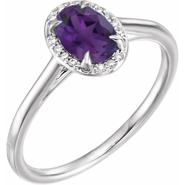 14K White 7x5 mm Natural Amethyst & .03 CTW Natural Diamond Ring