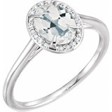 14K White 8x6 mm Oval White Topaz & .05 CTW Diamond Ring