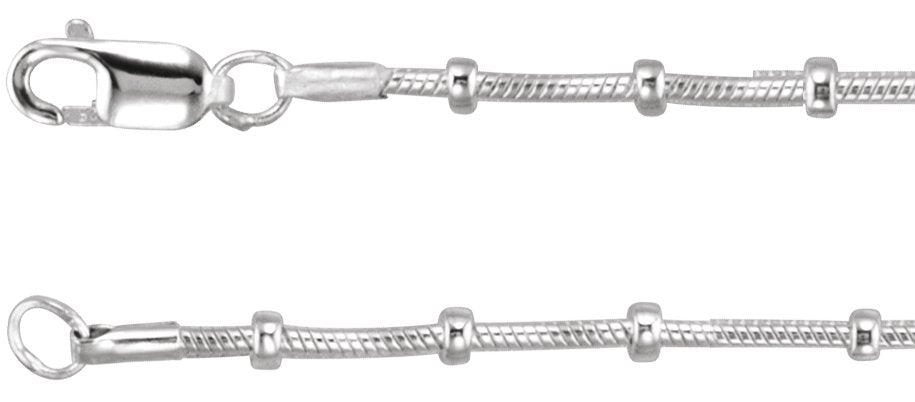 Sterling Silver 1mm Beaded Snake 20" Chain