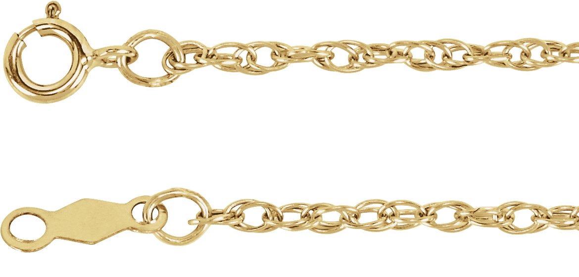 14K Yellow Gold 1.5mm Rope 7" Chain