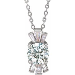 14K White Natural White Sapphire & 1/6 CTW Natural Diamond 16-18" Necklace