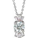 14K White Natural White Sapphire & 1/6 CTW Natural Diamond 16-18" Necklace