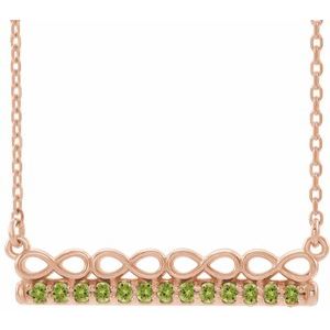 14K Rose Natural Peridot Infinity-Inspired Bar 16" Necklace