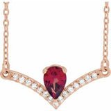 14K Rose Natural Mozambique Garnet & .06 CTW Natural Diamond 16" Necklace