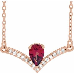 14K Rose Natural Mozambique Garnet & .06 CTW Natural Diamond 18" Necklace