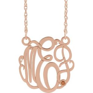 14K Rose Gold-Plated Sterling Silver 25 mm 3-Initials Imitation Citrine Script Monogram 18" Necklace