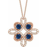 14K Rose Lab-Grown Blue Sapphire & 1/6 CTW Diamond Clover 18" Necklace