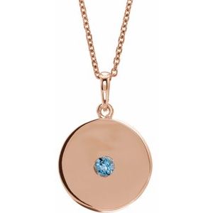 14K Rose Natural Aquamarine Disc 16-18" Necklace