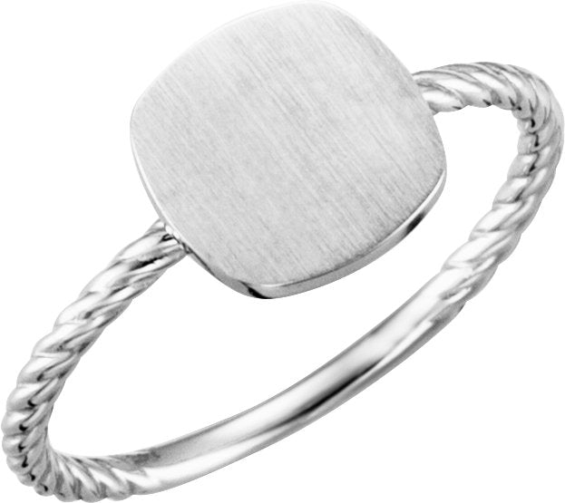 14K White Gold Be Posh® Engravable Rope Signet Ring