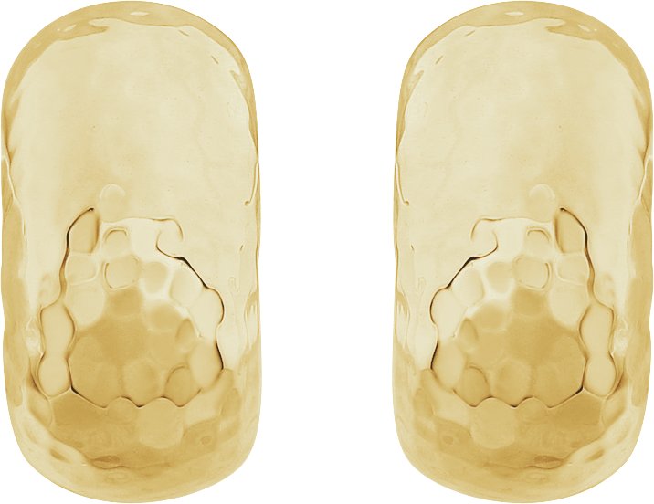 14K Yellow Gold Hammered Hollow J-Hoop Earrings