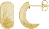 14K Yellow Gold Hammered Hollow J-Hoop Earrings