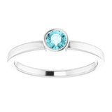14K White Gold 4mm Natural Blue Zircon Ring