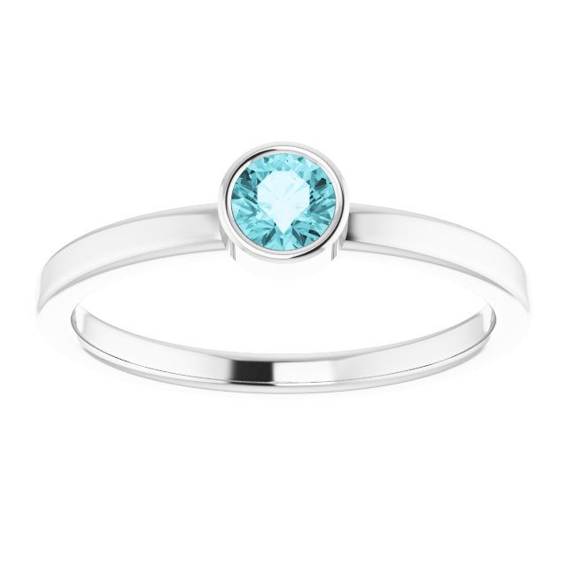 14K White Gold 4mm Natural Blue Zircon Ring