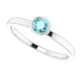 14K White Gold 4mm Natural Blue Zircon Ring