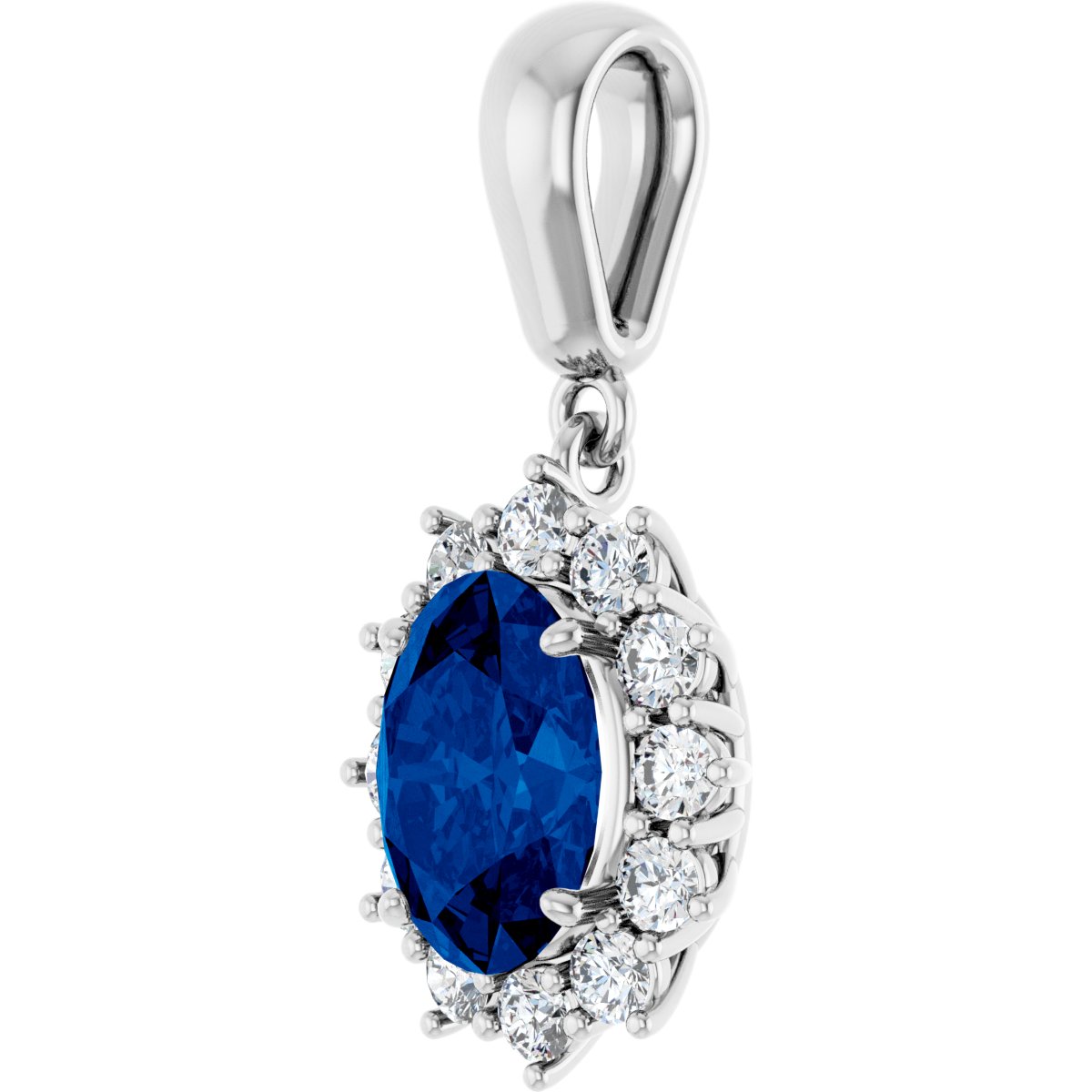 85654 / Pendant / Set / 14K White / Oval / Lab-Grown Blue Sapphire / 8 X 6Mm :: 1/3 Ctw / Natural Diamond / I1, GH / Polished / Lab-Grown Blue Sapphire And 1/3 Ctw Natural Diamond Pendant