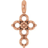 14K Rose 2mm Round Cross Pendant Mounting