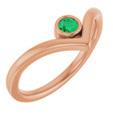 14K Rose Natural Emerald Bezel Set V Ring