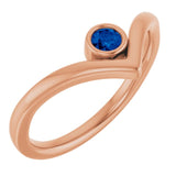 14K Rose Natural Blue Sapphire Bezel Set V Ring