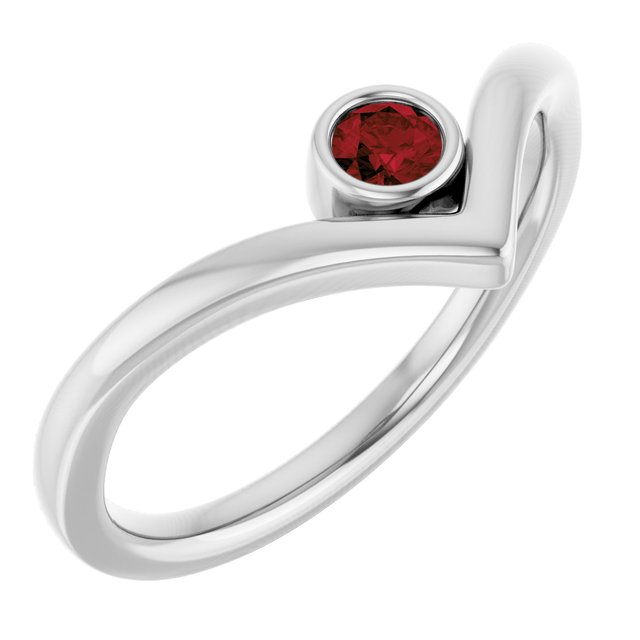 14K White Natural Mozambique Garnet Bezel Set V Ring