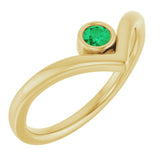 14K Yellow Lab-Grown Emerald Bezel Set V Ring